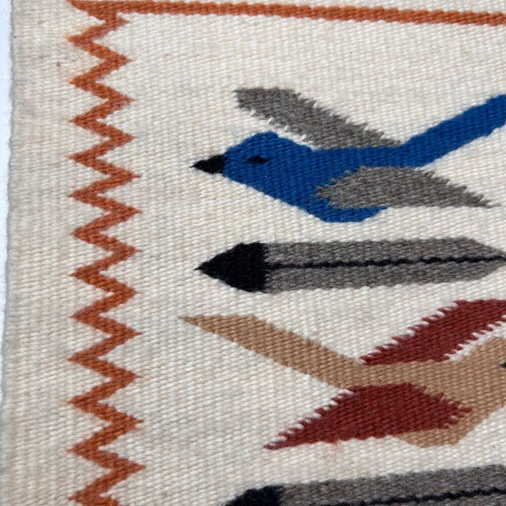 Navajo original wool pictorial rug handwoven birds and feathers - Picture 2 of 11